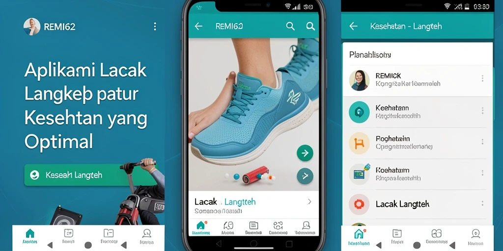 Antarmuka aplikasi REMI62 untuk pelacakan langkah yang intuitif.