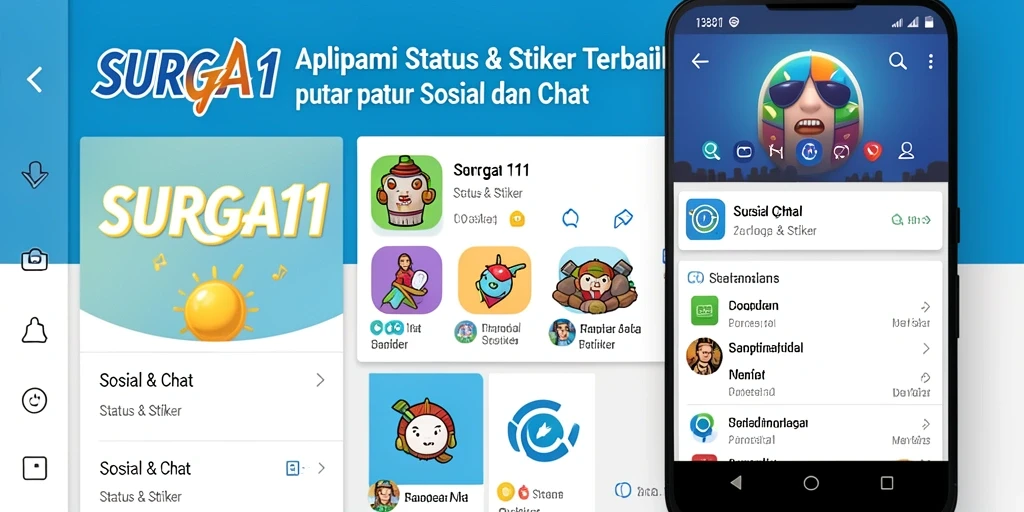Antarmuka SURGA11 dengan banyak pilihan stiker menarik.